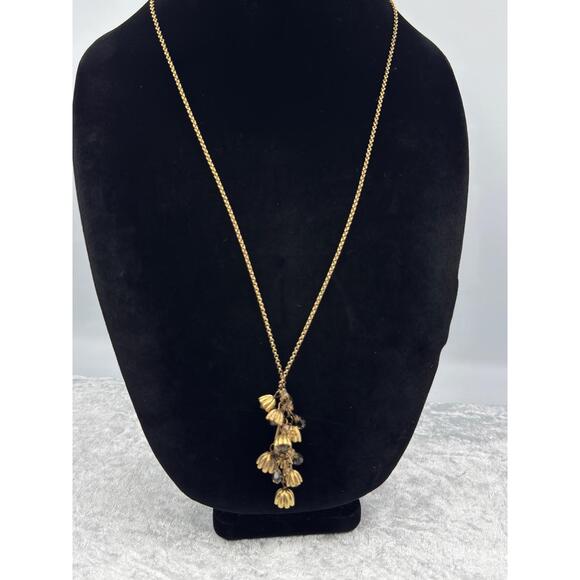 LOFT Jewelry - Loft Gold Tone Dark‎ Faceted Glass Bead Dangle Floral Necklace Boho Chic